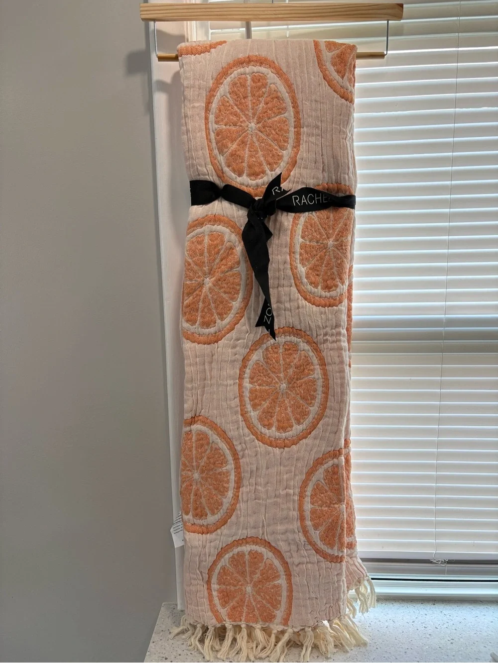 NWT Rachel Zoe Cream & Orange Citrus Decorative Throw - reversible